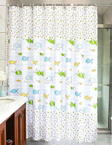 MangGou Fabric Shower Curtain,Funny Kids Shower Curtain Liner,Waterproof Polyester Bathroom Curtain With 12 Hooks,for Boys & Girls with Cartoon Fish,Mildew resistant,Machine Washable,72 x 72 inch