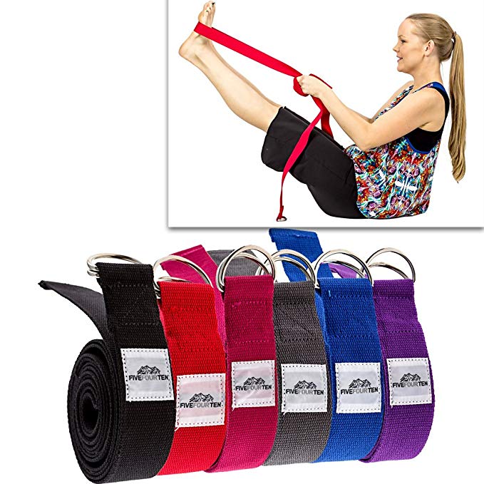 Thick Yoga Strap / Yoga Belt with Steel D Ring (8FT long). Perfect for stretching and all types of yoga including Pregnancy Yoga, Hot Yoga, Bikram Yoga, Restorative Yoga, Hatha Yoga and many more. Made with 100% Durable Cotton. Comes with a and a 90 Day + 1 Tree planted with every purchase. - By FiveFourTen