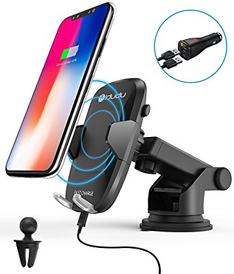 Wireless Car Charger, iDudu Dashboard & Windshield Qi Wireless Charger Car Mount Holder for iPhone X iPhone 8/8 Plus and Fast Wireless Charging for Samsung Galaxy S8 Plus S8 S7 Edge Note 8 Note 5