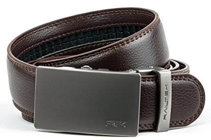 Mens Leather Ratchet Belt With Automatic Buckle | Adjustable Click Slide Belts | No Holes As Seen On Tv | Golf, Dress, Casual, Comfort, Police, Mission, Fashion Clicker Belt & Gift Box | Perfect Fit