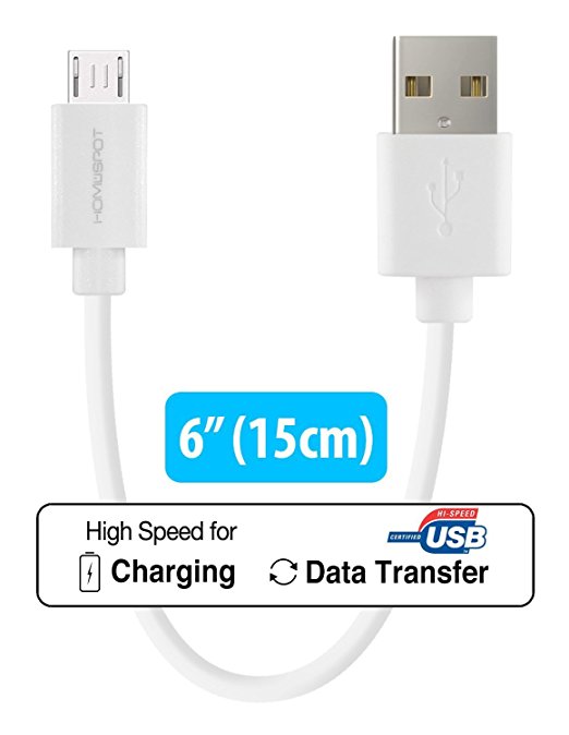 HomeSpot Short Micro USB Cable 6-Inch Fast Charging High Speed USB 2.0 Data Sync Cable - White