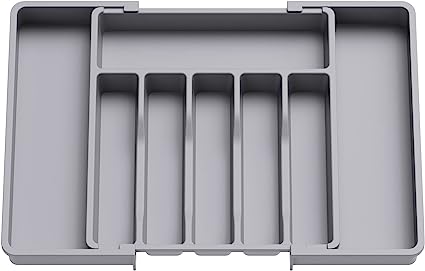 Lifewit Silverware Organizer, Expandable Utensil Tray for Drawer, Adjustable Flatware and Cutlery Holder, Compact Plastic Drawerstore Holding Spoons Forks Knives, Large, Grey