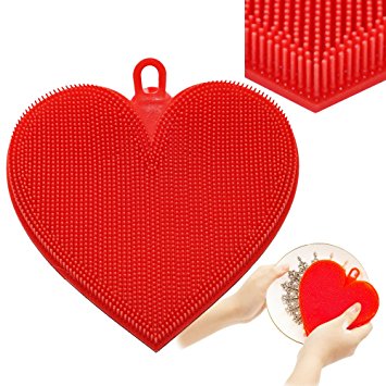 Jalousie Silicone Antibacterial Sponge Scrubber for Dishwashing, Kitchen Bathroom Cleaning (Heart)