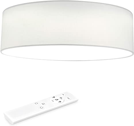 Navaris Flush Mount Ceiling Light - 15.75" Diameter Drum Lamp Shade LED Fixture with Remote Control for Bedroom, Living Room, Kitchen - White