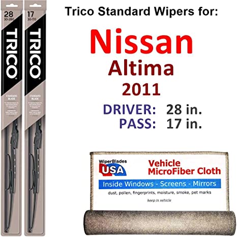 Wiper Blades for 2011 Nissan Altima Driver & Passenger Trico Steel Wipers Set of 2 Bundled with Bonus MicroFiber Interior Car Cloth