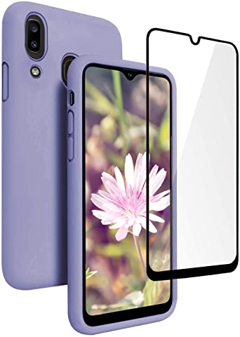 Vinve Samsung Galaxy A20 Case, Galaxy A30 Case, with Tempered Glass Screen Protector [2 Pack], Liquid Silicone Slim Soft Fit Drop Protection Case for Galaxy A20 (Purple)