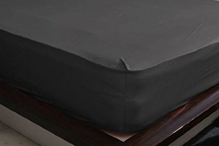 500-Thread-Count Egyptian Cotton Super Soft Extra Deep Pocket Fitted Sheet/Bottom Sheet Queen Solid Elephant Gray Fit Up to 21" inches Deep Pocket Fully Elastic All Around