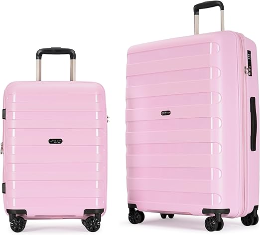 GinzaTravel Anti-scratch PP Material large capacity Expandable Luggage 8-wheel Spinner Luggage sets, Light pink, 2-pc Set (20/28)