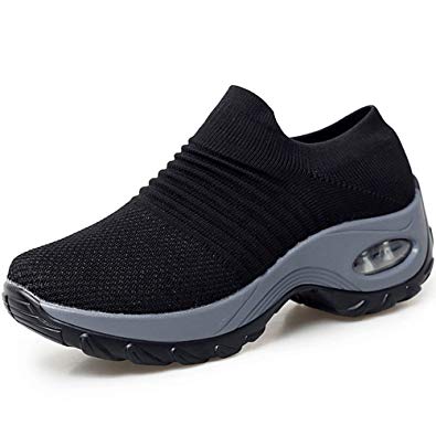 STQ Slip On Breathe Mesh Walking Shoes Women Fashion Sneakers Comfort Wedge Platform Loafers
