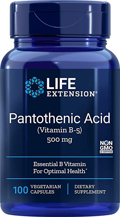 Life Extension Pantothenic Acid (Vitamin B-5) 500 mg, 100 Vegetarian Capsules