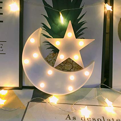 QiaoFei Decorative Moon-Star Night Light,Cute LED Nursery Night Lamp Gift-Marquee Moon-Star Sign for Birthday Party,Baby Shower,Kids Room, Living Room Decor(White)