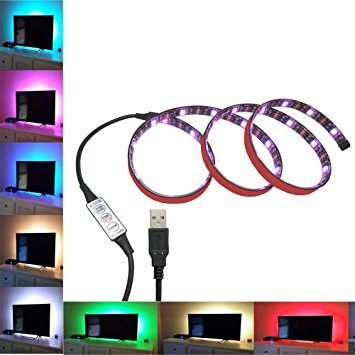 Autai USB LED Strip Light 100cm Waterproof 5050 Multi Color Changing TV Backlight DC 5V 30LEDs with 90cm USB Cable Port for Home Decor Cabinet Wardrobe TV Background Lighting Xmas Party