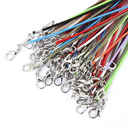 50Pcs Assorted Color 18" inch Braided Imitation Leather Necklace Cord with Lobster Clasp 2" Extension Chain