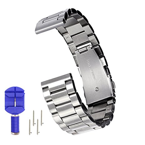 N.ORANIE MOTO 360 2nd Gen Watch Band 20mm Width Stainless Steel Adjustable Strap with Folding Clasp for Moto 360 2nd Men's 42mm and Samsung Gear S2 Classic Smartwatch (3 Pointers - Silver)
