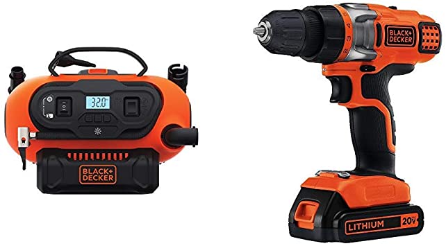 BLACK DECKER BDINF20C 20V Lithium Cordless Multi-Purpose Inflator (Tool Only) with BLACK DECKER LDX220C 20V MAX 2-Speed Cordless Drill Driver (Includes Battery and Charger)