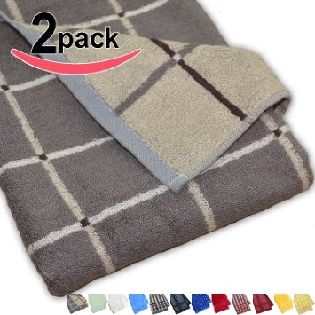 Luxury Bamboo Kitchen Dish Towel - Graphite and Gray Plaid - High Quality 3x More Absorbent Than Cotton Towels and Eco Friendly - Also Makes a Great Tea Towel or Hand Towel - 265 X 13 - 100 Money Back Guarantee Set of 2