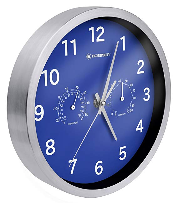 Bresser Wall Clock, Stainless-Steel, Blue, 25 x 4.6 x 25 cm