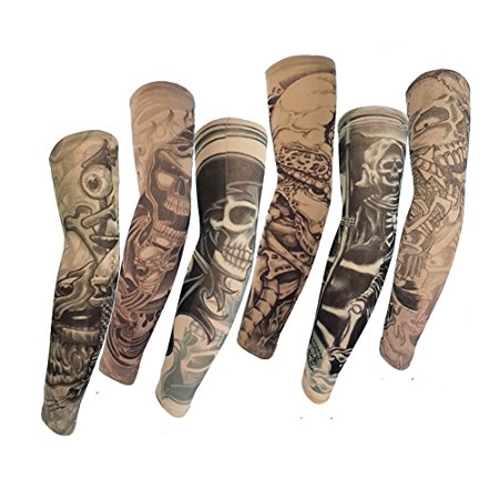Efivs Arts D Series Skull Designs Fake Tattoo Sleeves Temporary Tattoo Women Size 6 Pairs (Color L)