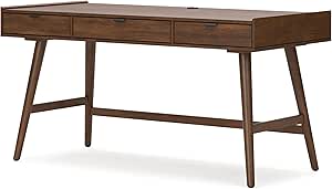 Signature Design by Ashley Lyncott Mid Century 3-Drawer 60" Home Office Desk with Cord Management, Open Cubby and Tapered Legs, Dark Brown