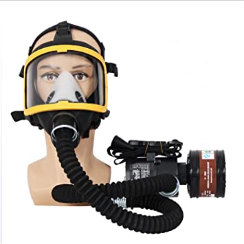 ZYC Electric Constant Flow Supplied Air Fed System Chemical Mask Gas Mask Dustproof Respirator Paint Pesticide Spray Silicone Full Face Filters for Laboratory Welding