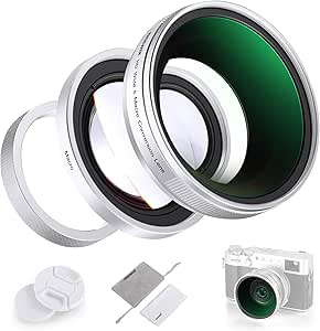 NEEWER 49mm 0.75x Wide Angle & 1.4X Macro Additional Lens for X100 Series Cameras, HD 2 in 1 Lens with 49mm Adapter Ring for Fujifilm X100 X100S X100F X100T X100V X100VI Cameras (Silver Frame), LS-47