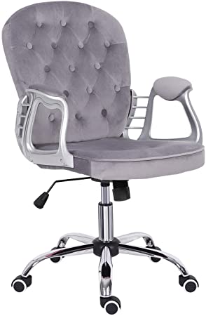 Grey Desk Chair,Velvet Computer Chair Mid Back Executive Chair Adjustable Height Comfy Padded Office Swivel Chair,Home/Office Furniture