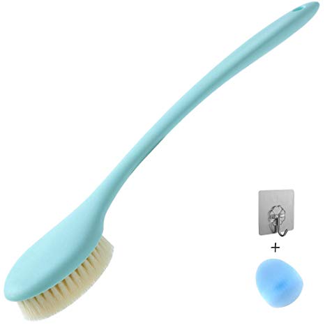 Soft Bath Brush With 14" Long Handle, Johnbee Gentle Exfoliating Nylon Body Scrubber (SkyBlue)