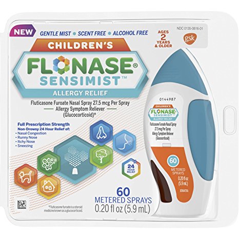 Flonase Children's Sensimist 24hr Allergy Relief Nasal Spray, Gentle Mist, Scent-Free, 60 sprays