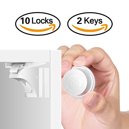 Child Safety Locks HURRISE Baby Proofing Magnetic Cabinet Door Lock Set Kids Toddler Proof Design for Kitchen Cupboard Drawer (2 Keys & 10 Locks)