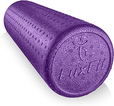 LuxFit High Density Foam Roller for Back Pain Legs and Muscles Extra Firm with Online Instructional Video (Solid Purple, 24-Inch)