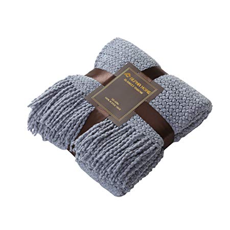 ALPHA HOME Knit Throw Blanket Warm & Cozy for Couch Sofa Bed Beach Travel - 50" x 60", Blue-Gray