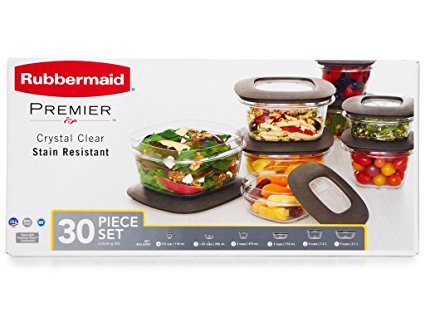 Rubbermaid Premier Food Storage Containers, 30-Piece Set, Gray