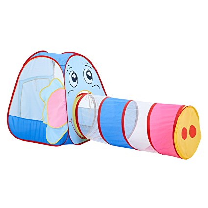 Elf Star Elephant Play Tent with Tunnel 2 Piece Set Indoor Outdoor Pop Up Playhouse for Girls and Boys