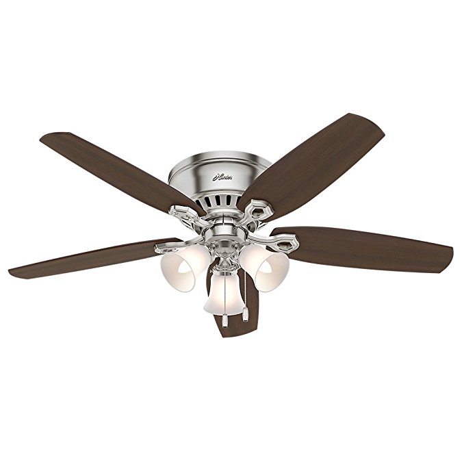 Hunter 53328 52" Builder Low Profile Ceiling Fan with Light, Brushed Nickel