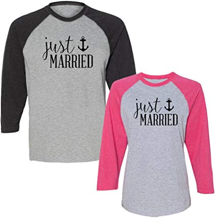 We Match!! - Couple Shirts - Just Married (Boat Anchor) - Matching Couple Baseball Shirts