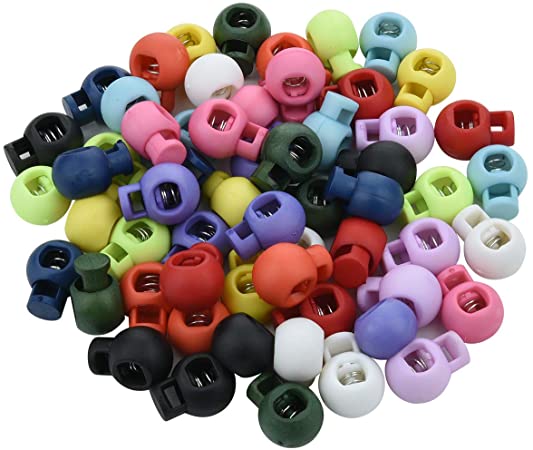 60 Pcs Assorted Color Plastic Spring Cord Lock End Round Toggle Stoppers DIY Spring Fastener Cord for Camping, Hiking, Shoelace Replacement, Sports, Backpacks (Round)