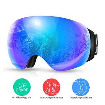 SKL Ski Goggles, OTG Snowboard Goggles,Snow Goggles with Magnetic Interchangeable Spherical Lens, Anti-Fog&UV400 Protection&Helmet Compatible Goggles for Men/Women/Youth Skiing