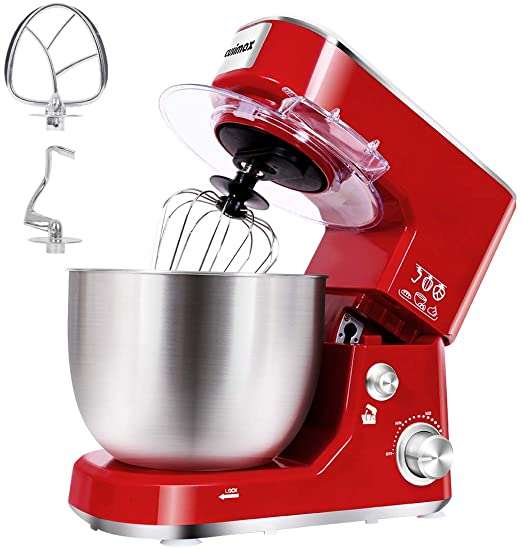Stand Mixer, CUSIMAX Dough Mixer 800W Tilt-Head kitchen Food Mixer with 5-Quart Stainless Steel Bowl, Dough Hook, Flat Beater and Wire Whisk, Splash Guard for Home Baking, Red