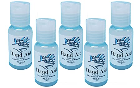 5pk Hand Aid 70% Alcohol 1oz Travel Size Soft & Clean USA Made