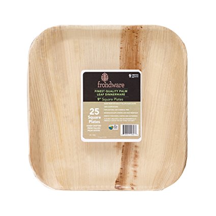 Frondware 9" Palm Leaf Square Disposable Plates - Pack of 25 - Compostable - 100% Natural - Chemical Free - USDA Certified Biobased Product