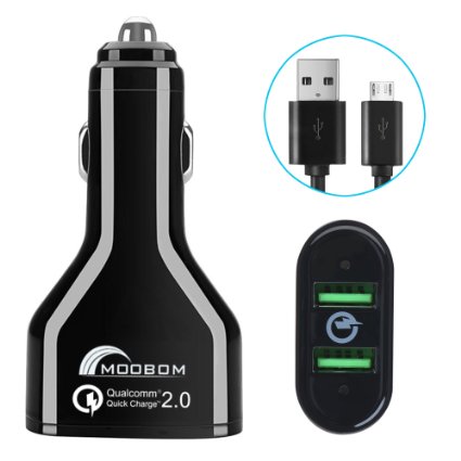 Moobom [Qualcomm Certified] Fast Charging QC 2.0 Car Charger 36W Dual USB Ports Rapid 5V/2.4A,9V/2A,12V/1.5A Car Charger Adapter Black for Note 5 4 Edge, iPhone, LG, HTC Samsung Galaxy S6,S6 Edg,Edge ,Note5 etc.