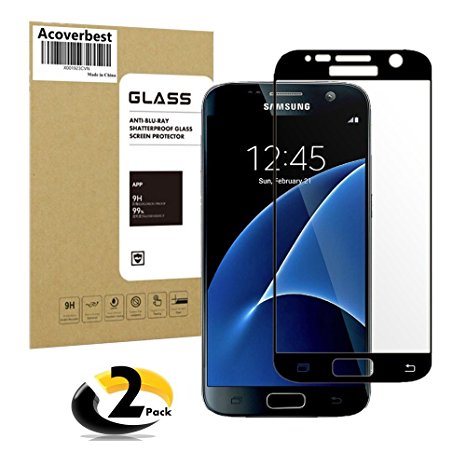 Samsung Galaxy S7 (2-Pack) Full Screen Coverage Tempered Glass Screen Protector,Acoverbest Ultra Thin Protective Glass [9H Hardness][Anti-Scratch][Bubble Free][Ultimate Clarity](Black)