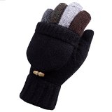 Elma Mens Wool Knitted Convertible Winter Fingerless Driving Gloves Mitten with Fold Back Pocket