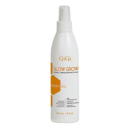 GiGi Slow Grow Daily Moisturizing Dry Body Oil to help slow down unwanted hair regrowth, 8oz