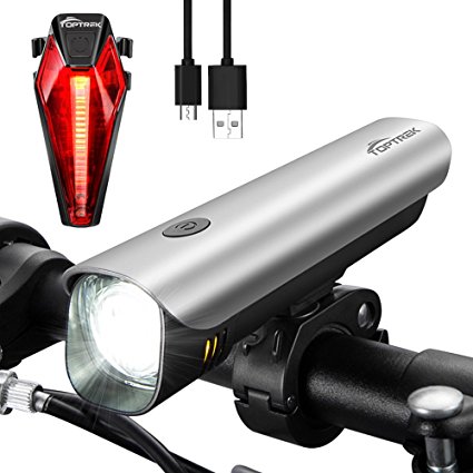 Toptrek Bike Light Set USB Rechargeable Bicycle Front Light   Rear Light/Waterproof IPX4/Samsung Li-ion 8 Hour Run-time/Super Bright CREE LED