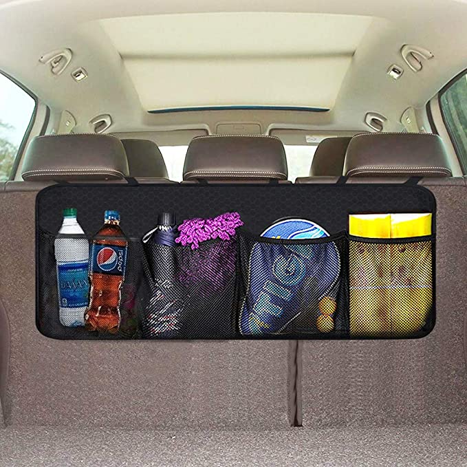 XBRN Backseat Trunk Organizer for SUV & Car Hanging Organizer Foldable Cargo Storage Bag with 4 Pockets Adjustable Strap Durable Cover and Fit for Most Vehicles
