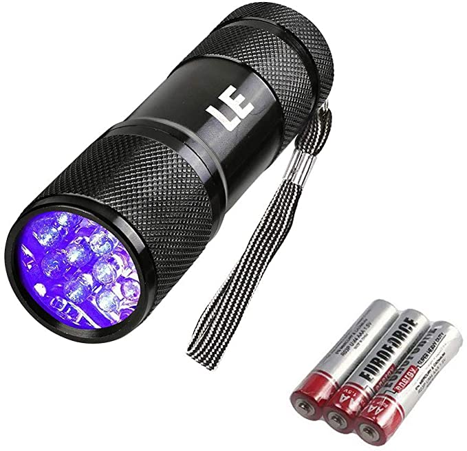 LE Small UV Blacklight Flashlight, Portable Black Light 395nm, Ultraviolet Light Detector for Invisible Ink Pens, Dog Cat Pet Urine Stain, AAA Batteries Included