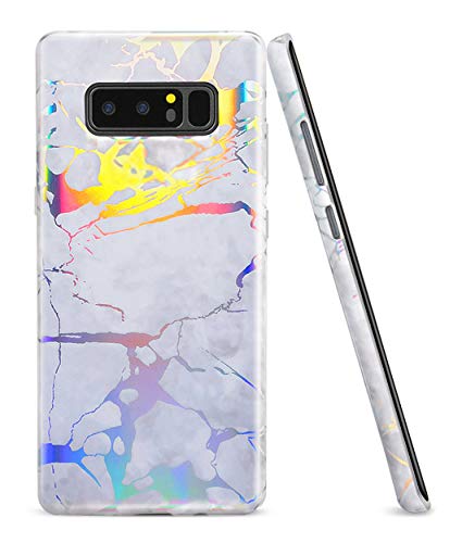 Galaxy Note 8 Case, WORLDMOM White Marble Design Colorful Lines Sparkling Shiny Flash Holographic Soft TPU Hybrid Bumper Case for Samsung Galaxy Note 8, Marble 22