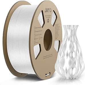 3D Printer Silk Filament, JAYO 1.1KG Silk PLA Filament 1.75mm, Dimensional Accuracy  /- 0.02mm, Smooth Silky Shiny Surface, Cardboard 3D Printing Spool, Fit for FDM 3D Printers,Silk White 1.1KG