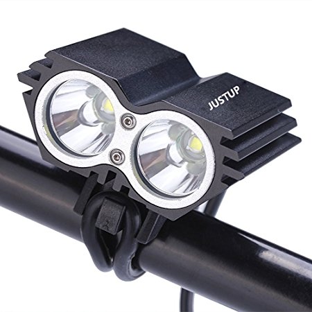 JUSTUP Lightweight Waterproof 2400 lumen XM-L U2 LED Rechargeable Mountain Bike Road Bike Headlight Bicycle Light 4 Modes Super Bright Bike Lamp with 8.4V Rechargeable Battery Pack and Charger for Cycling and Outdoor Activities
